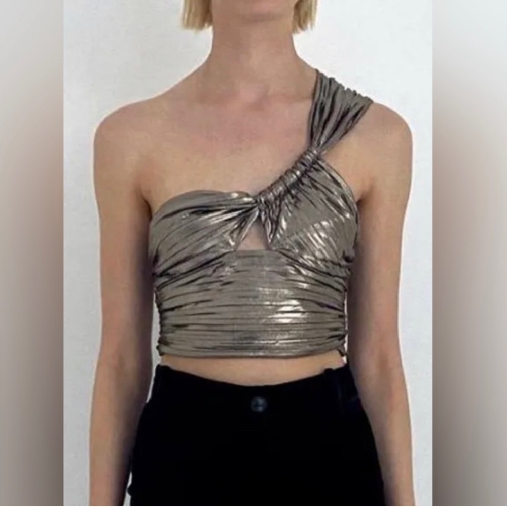 Zara Metallic silver one shoulder top. NWT size large